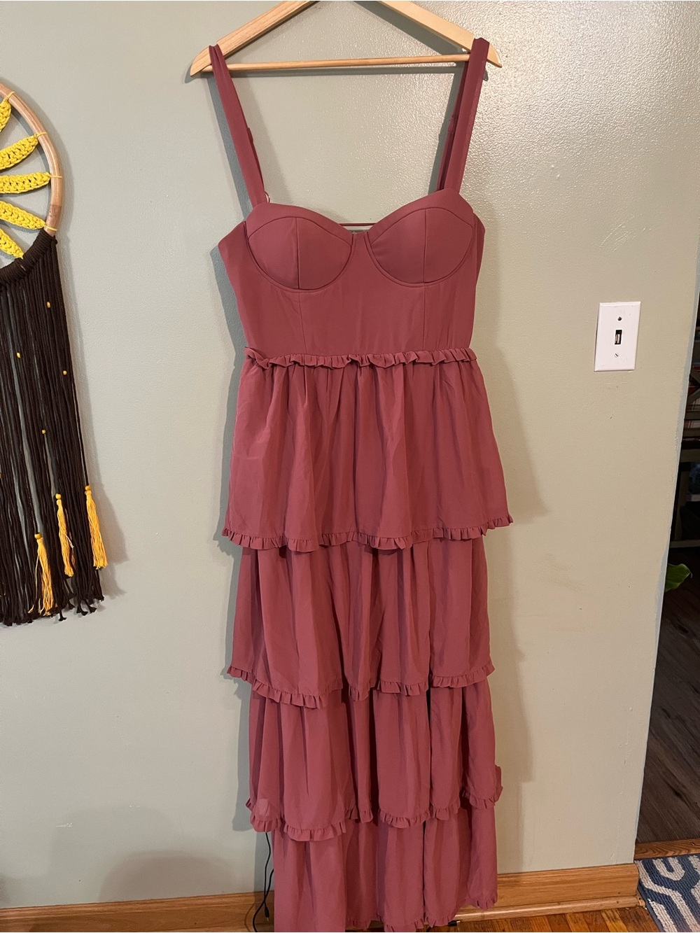 Tiered Ruffle Maxi Dress in Dusty Rose By Lulus Formal Party L NWT